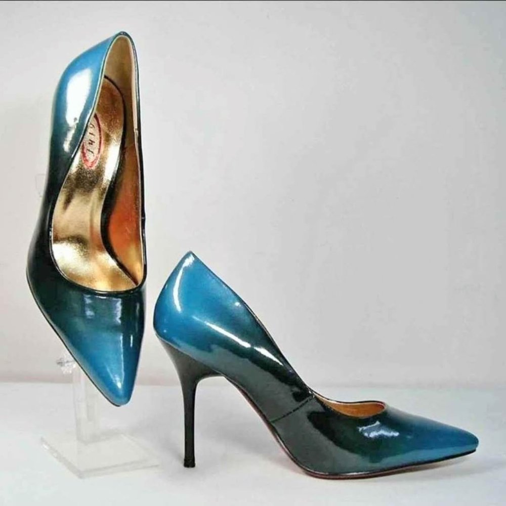 Blue Ombre Patent Pointed-Toe Stiletto Pumps